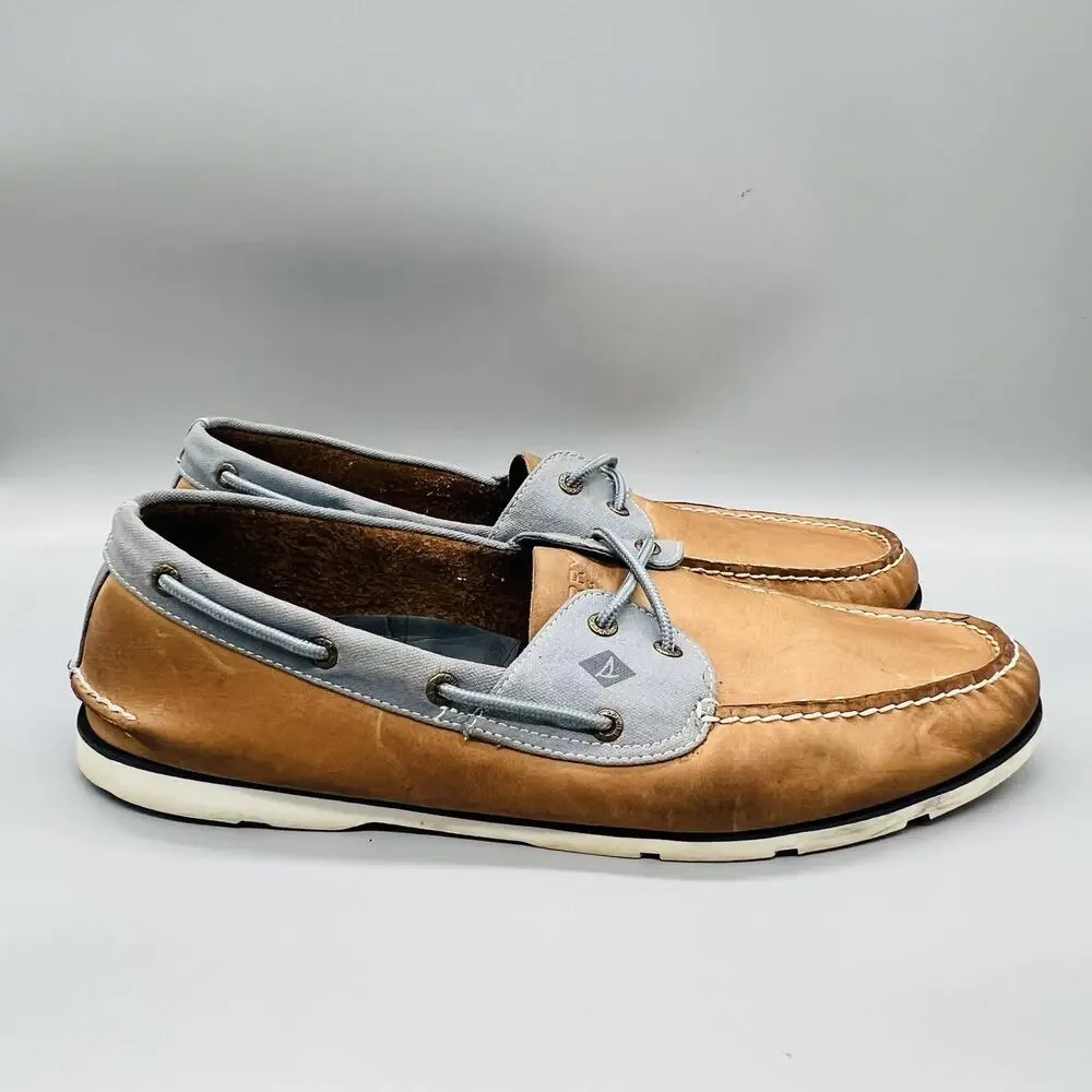 Sperry Shoes Mens 15 Brown Gray Leather Top Sider Boat Moc Toe Casual Comfort